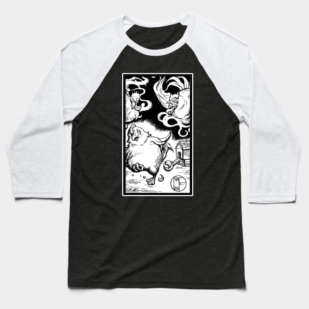 Ghost Chickens - White Outlined Design Baseball T-Shirt by Nat Ewert Art